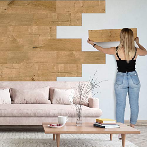 SUN WOOD Stick-it Holz Wandverkleidung selbstklebend im Eichenholzdesign // EICHE ISTRIEN 700; Wandpaneele zum Kleben 0,48m2 Holzverblender