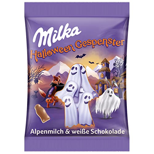 Milka Halloween Gespenster 1 x 120g, Zarte Alpenmilch Schokolade und weiße Schokolade in Halloween-Verpackung