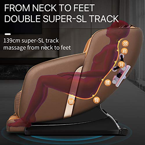 Lzour 4d Zero Gravity Massage Stuhl, Super-SL-Spur-Recline-Massagestuhl Ganzkörper-Airbags Knete Erhitzen Zurück Vibration,Braun