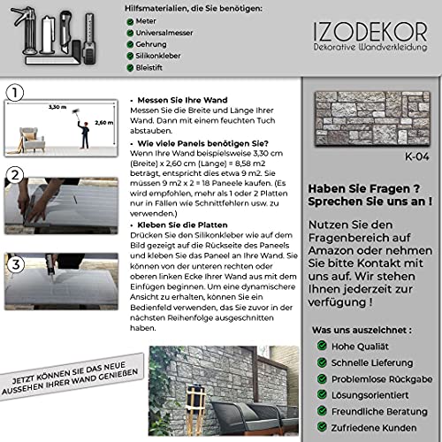 IZODEKOR Wandverkleidung Steinoptik Styropor 3D Wandpaneele - Verblender Steinoptik für Küche, Badezimmer, Balkon, Schlafzimmer, Wohnzimmer, Küchenrückwand und Teras | Hinterhof