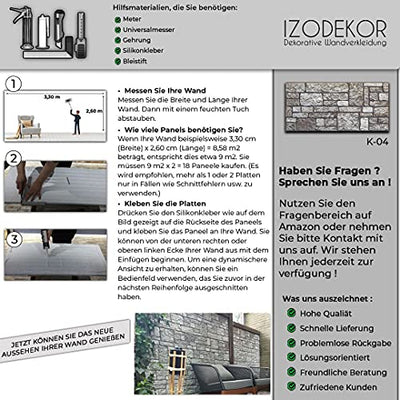 IZODEKOR Wandverkleidung Steinoptik Styropor 3D Wandpaneele - Verblender Steinoptik für Küche, Badezimmer, Balkon, Schlafzimmer, Wohnzimmer, Küchenrückwand und Teras | Hinterhof