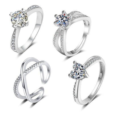 Aucuu 4PCS 925 Sterling Silber Ring Damen, einstellbare Ring Zirkonia ringe Damenring, Schmuck geschenk für Verlobung, Versprechen, Jahrestag