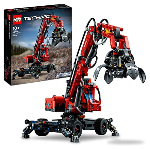 LEGO 42144 Technic Umschlagbagger Modell, Mechanisches Spielzeug Set, manuelle und pneumatische Funktionen, Baufahrzeug Kran, Lernspielzeug