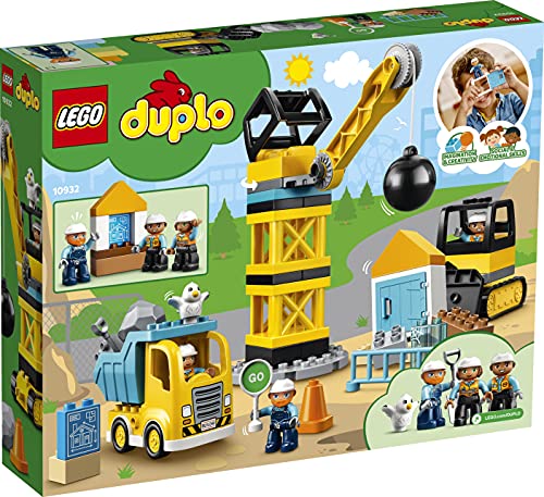 LEGO 10932 DUPLO Baustelle mit Abrissbirne, Spielzeug mit Baustellenfahrzeugen wie LKW, Kran und Bagger, Motorikspielzeug für Kinder ab 2 Jahre