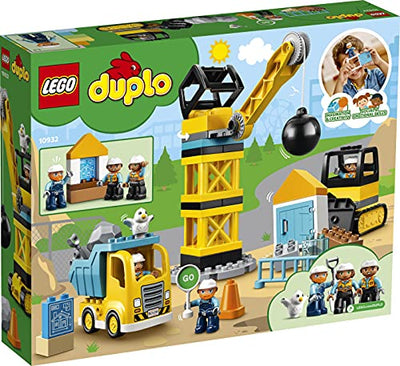 LEGO 10932 DUPLO Baustelle mit Abrissbirne, Spielzeug mit Baustellenfahrzeugen wie LKW, Kran und Bagger, Motorikspielzeug für Kinder ab 2 Jahre