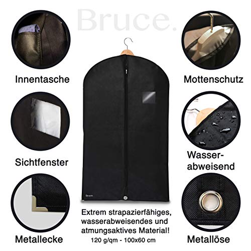 Bruce. ® 3 x Premium Kleidersack inkl. Schuhbeutel I 100 x 60 cm I Optimierte Materialstärke von 120 GSM I Hochwertige Kleiderhülle für Anzug und Kleid I Atmungsaktive Anzugtasche für Reisen