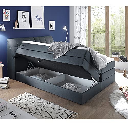 Lomadox Boxspringbett in Steel Grey Hotelbett Doppelbett, 160x200 cm, Bettkasten, 7-Zonen Taschenfederkern-Matratze H2, Komfortschaum-Topper