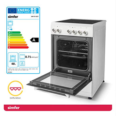 Simfer Standherd 50 cm mit Glaskeramik-Kochfeld SMF-FS 4227, 48 Liter, Elektroherd, 4 Hilight-Zonen, Grillfunktion, Backraumbeleuchtung, Backofentür