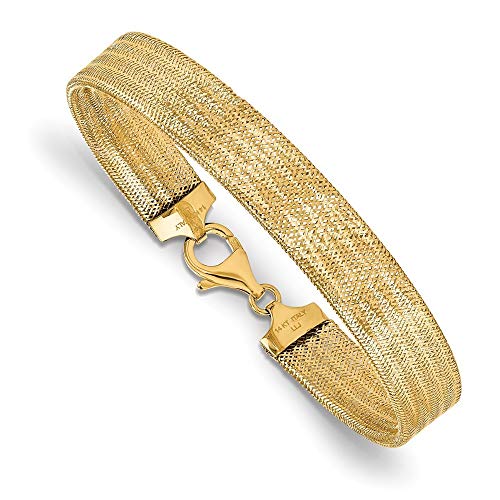 14 Karat Gold, poliertes Netz-Armband, 9 mm breit, Schmuck-Geschenke für Frauen, 18 cm, Metall