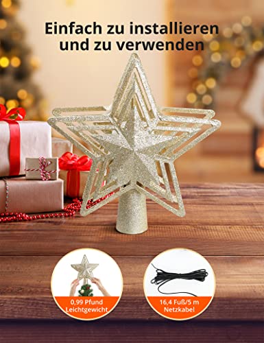 Weihnachtsdeko Christbaumschmuck, Weihnachtsbaumspitze Stern Weihnachtsbaum Topper, Christbaumspitze LED Weihnachtsmann Projektor 180° drehbare Musterprojektion für Weihnachten, Party, Innendekoration