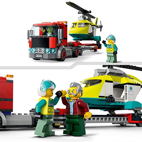 LEGO 60343 City Hubschrauber Transporter, Spielzeug ab 5 Jahren mit LKW, Rettungshubschrauber und Minifiguren, Geschenkidee für Jungen und Mädchen