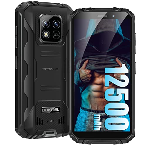 OUKITEL WP18 (2022) Outdoor Smartphone, 12500mAh Großer Akku 5.93" Outdoor Handy Ohne Vertrag, 4GB + 32GB Android 11 Handys, 13MP Kamera, IP68 Wasserdichter, 4G Dual SIM, Face ID/OTG/GPS - Schwarz