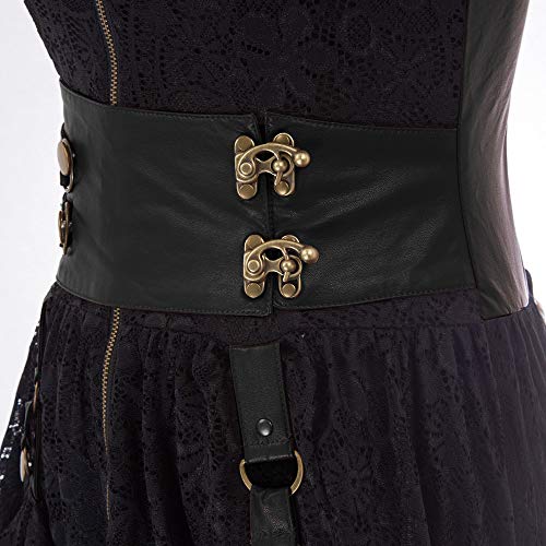 SCARLET DARKNESS Damen Slip Kleid Gothic Steampunk PU Leather Lace High-Low Saum Kleid Halloween kleid L Schwarz SL88-1