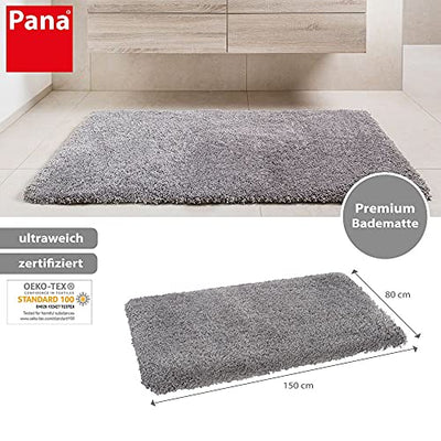 PANA Vienna Premium Badematte • Hochfloor Badvorleger • Duschvorleger • WC-Teppich • rutschfest • saugstark • Größe: 80 x 150 cm • Farbe: Grau