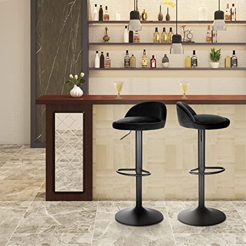 EUGAD Barhocker 2er Set 360° Drehstuhl Barstuhl mit Rückenlehne Fußstütze 120kg belastbar höhenverstellbar (61-82cm) Samt Metall schwarz 0824BY-2