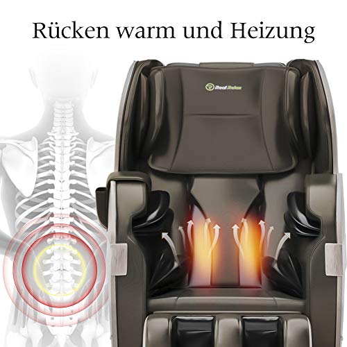 Real Relax Massagesessel, Massagesessel Ganzkörpermassage mit Wärmefunktion Bluetooth für Hause und Büro, Favor-03 Plus Braun