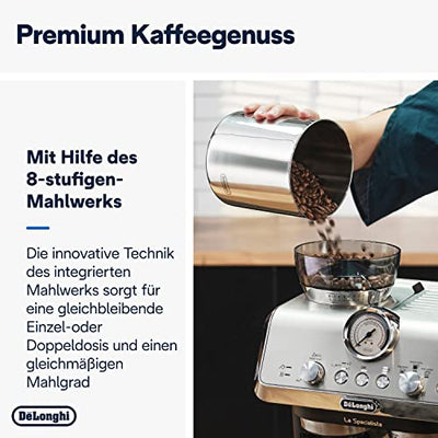 De'Longhi La Specialista Arte EC 9155.MB Espresso Siebträgermaschine, Espressomaschine mit Professioneller Milchaufschäumdüse, inkl. Barista-Kit, Edelstahl/Schwarz