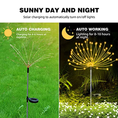 2 STÜCKE Solar Feuerwerk Licht, Outdoor Solar Garten Dekorative Lichter 120 LED Angetrieben 40 Kupferdrähte Schnur DIY Landschaftslicht für Gehweg Wege Hinterhof Weihnachtsdekoration Partys (Warmweiß)