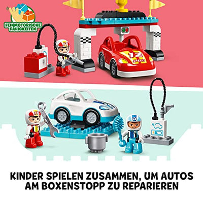 LEGO 10947 DUPLO Rennwagen Spielzeugautos, Spielzeug für Kleinkinder, Mädchen und Jungen ab 2 Jahre, Kinderspielzeug