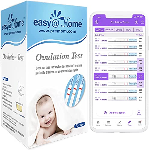 Easy@Home 25 Ovulationstest Kinderwunsch Fruchtbarkeitstest für Frauen Eisprung 25 mIU/ml, Zuverlässige Zyklus- und Fruchtbarkeit Überwachung mit Premom Ovulation APP, 25 LH Test