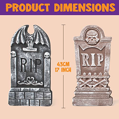 JOYIN 5 Stück 43cm Halloween Dekoration, Schaumstoff RIP Grabsteine mit 12 Stück Metall Bodenspitze für Halloween Garten Dekoration