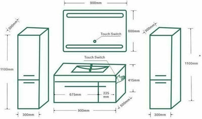 ALIDAM Badezimmerschrank Badmöbel Set10 Teilig 240cm Hochglanz Schwarz LED Spiegel Badezimmer Badschrank Badschrank