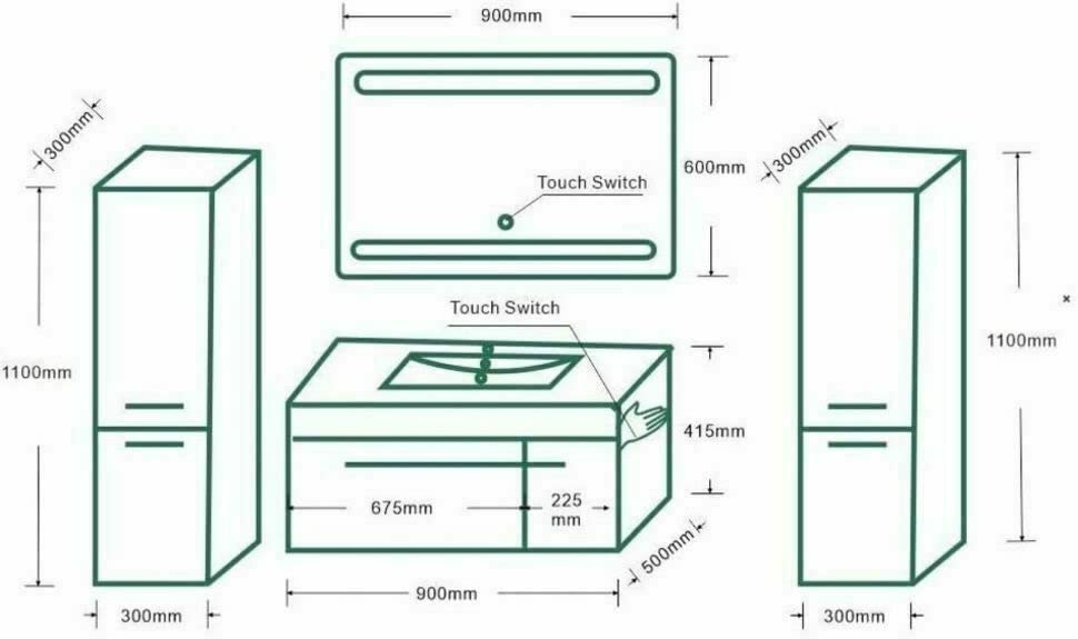 AYily Badezimmer-Aufbewahrungsschrank-Organizer Badmöbel Set10 Teilig 240cm Hochglanz Schwarz LED Spiegel Badezimmer Badschrank Freistehender Unterschrank für Schlafzimmer