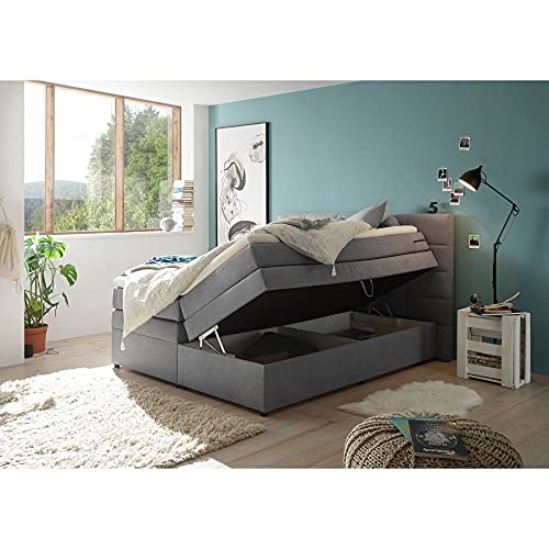 TACOMA 2 Boxspringbett 180 x 200 cm mit Bettkasten, hellgrau - Bequemes Doppelbett mit 7-Zonen-Federkern Matratze & Komfortschaum Topper - 204 x 124 x 212 cm (B/H/T)