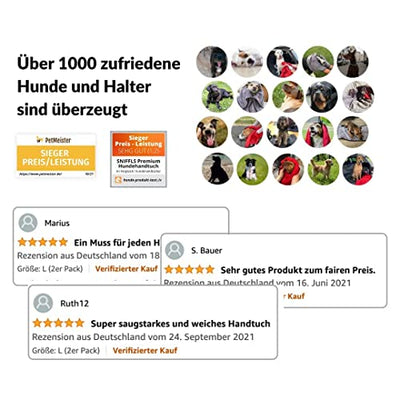 Sniffls® Premium Hundehandtuch (2er-Pack, Weich u. Waschbar) Extra saugfähig und schnell trocknendes Mikrofaser Handtuch für kleine und große Hunde, Perfektes Hundezubehör mit praktischer Tasche