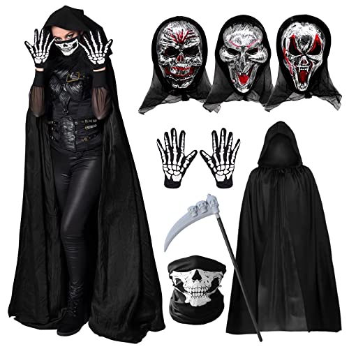 Halloween Umhang Set,Halloween Kostüm Set,Vampir Umhang,Halloween Umhang, Halloween Gesichtsmaske Handschuhe Halloween Sense für Halloween Party Dekoration Cosplay