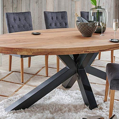 MÖBEL IDEAL Esstisch Eiche Massivholz Natur geölt Tisch Oval 220 x 110 x 76 cm Esszimmertisch Massiv Wildeiche