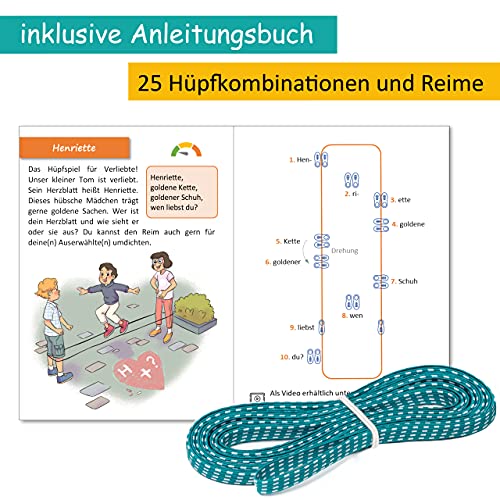 GLÜCKSWOLKE Gummitwist + Anleitung (Buch) mit 25 Spiele I Hüpfgummi für Kinder Sport I Hüpfspiele - Gummi Twist I Outdoor Gartenspiele I Spielzeug für draußen I Geschenke für Junge & Mädchen – NEU