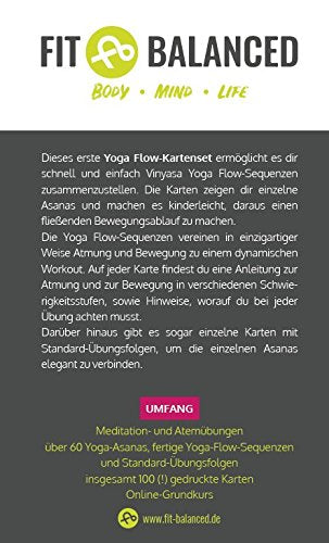 Fit&Balanced Yoga Karten, für Anfänger und Fortgeschrittene, mit 60 Yogaübungen, mit Online-Einführungs-Kurs, mit Meditationen und Atemübungen zum Anhören, Yoga Box