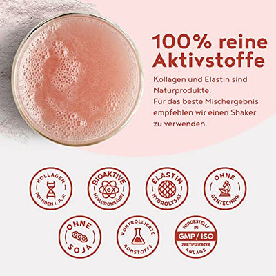 Collagen mit Marine Elastin und Hyaluronsäure - Kollagen Hydrolysat Peptide Type I, II und III - Optimale Löslichkeit und Bioverfügbarkeit - Geschmacksneutral - 450g Collagen Pulver