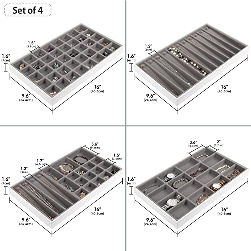 JACKCUBE DESIGN Stapelbar Kunstleder Schmuck Tablett Ohrring Halskette Armband Ring Organisator Display Aufbewahrungsbox (Set aus 4 Teilen, Weiß, je 41 x 24,3 x 4 cm) - : MK212-2ABCD