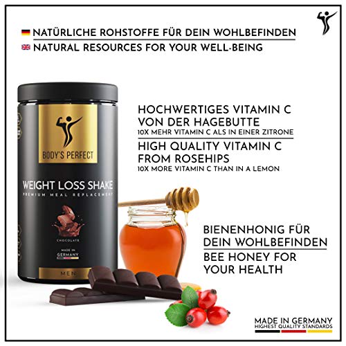 BODY'S PERFECT® Weight Loss Shake für Männer, Diät Shake zur Gewichtskontrolle mit hochwertigem Protein, Mahlzeitersatz mit allen wichtigen Vitaminen und Mineralstoffen, 500g (Schokolade)