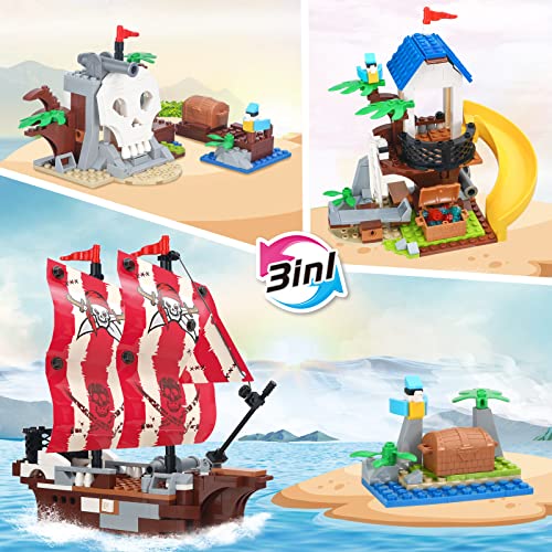 COGO Creator 3in1 Piratenschiff-Bausteine, Piraten-Baumhaus, Totenkopfinsel, Piraten-Abenteuer-Spielset, Creatives Spielzeug, für Kinder ab 6 Jahren, 260 Teile