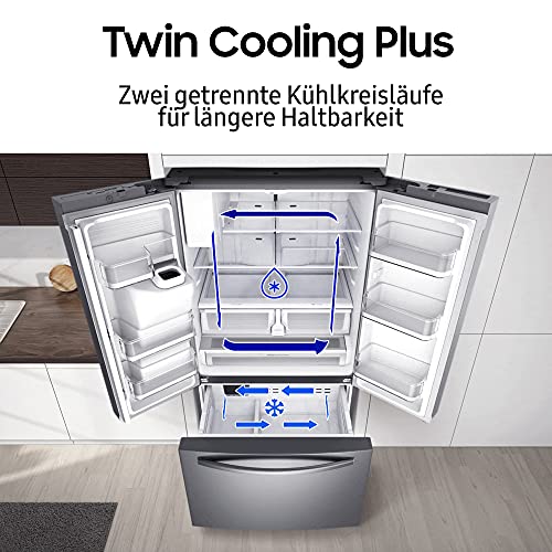 Samsung RF23R62E3B1/EG French Door Kühlschrank, 178 cm, 630 ℓ, 204 ℓ Gefriervolumen, Twin Cooling Plus, Premium Black Steel