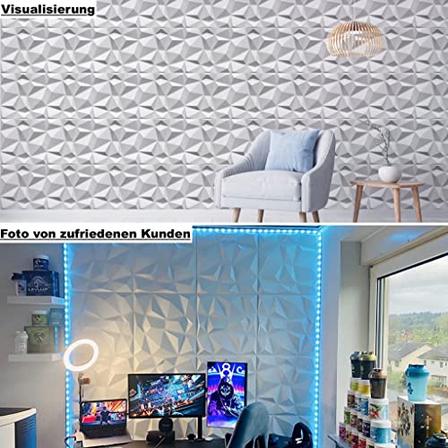 3D Wandpaneele Dekoren Wandverkleidung Deckenpaneele Platten Paneele Wanddeko Wandtattoos POLYSTYROL MATERIAL STYROPOR ARTIG 3D /5m²-20PCS Diamant White 3mm stärke