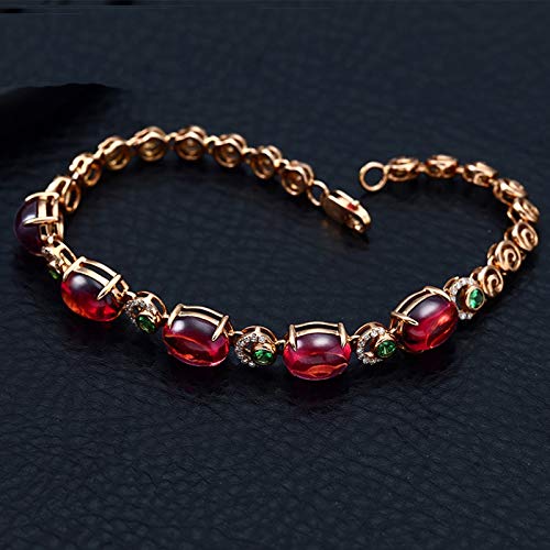 ANAZOZ Echtschmuck Armband Damen 18 Karat / 750 Rosegold Oval 7.74Ct Turmalin Rot Charm-Armbänder mit Diamant Schmuck für Frauen