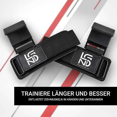 LEGEND Power-Zughaken für Profis - Neopren & Klettverschluss - 2er Set - Powerlifting Zughilfen mit Metall-Haken Fitness Bodybuilding Krafttraining