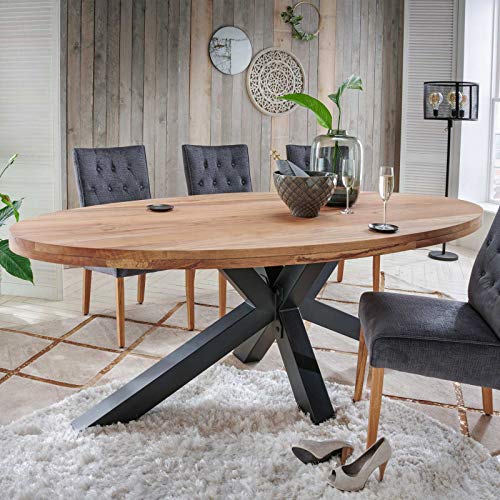 MÖBEL IDEAL Esstisch Eiche Massivholz Natur geölt Tisch Oval 220 x 110 x 76 cm Esszimmertisch Massiv Wildeiche