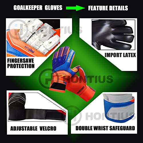 HONTIUS Torwarthandschuhe Kinder Erwachsene Jugendliche, Fußball Torwarthandschuhe Herren Fußballhandschuhe Fingersave 4mm Latex Unisex Orange 9