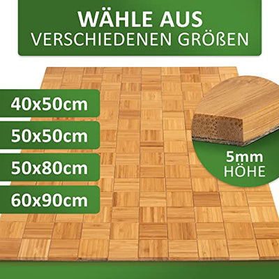 DE-COmmerce rutschfeste Badematte aus Bambus I Fussmatte Badteppich Bambusmatte Duschmatte Badezimmermatte Bamboo Badematte mit Anti-rutsch Rückseite I Badvorleger KARO Nature 50 x 50 cm