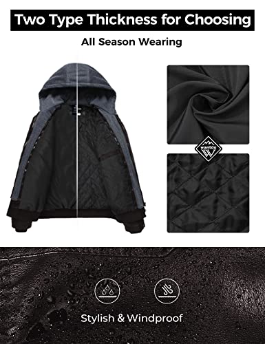 Wantdo Herren Lederjacke Lederjacke Hellbraun Lederjacke Winter Gefüttert Jaket für Dunkelkaffee-Verdicken S