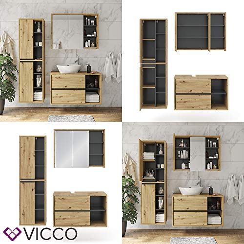 Vicco Badmöbel Set Viola Spiegelschrank Hochschrank Waschtischunterschrank (Anthrazit-Eiche)