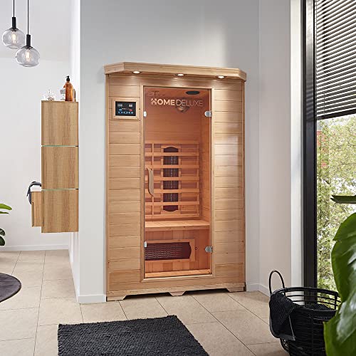 Home Deluxe – Infrarotkabine REDSUN M - Keramikstrahler, Hemlocktanne, Maße: 120 x 105 x 190 cm I Infrarotsauna für 2 Personen, Sauna, Wärmekabine