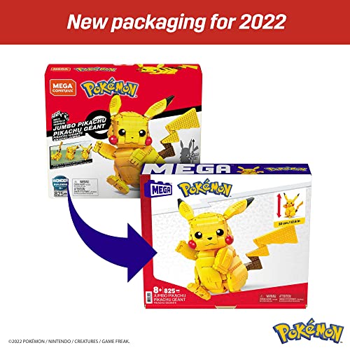 MEGA Construx FVK81 - Pokemon Jumbo Pikachu 30 cm Bauset mit 825 Bausteinen, Spielzeug ab 8 Jahren