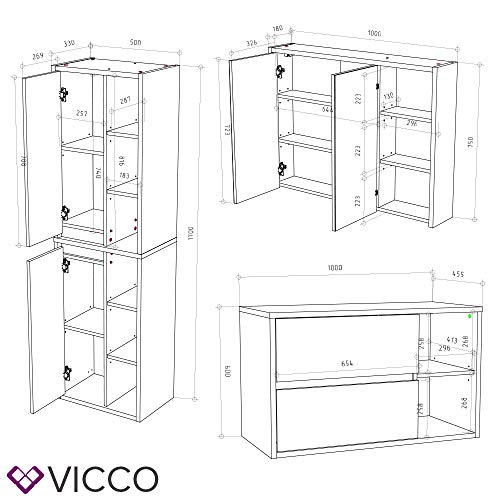 Vicco Badmöbel Set Viola Spiegelschrank Hochschrank Waschtischunterschrank (Anthrazit-Eiche)