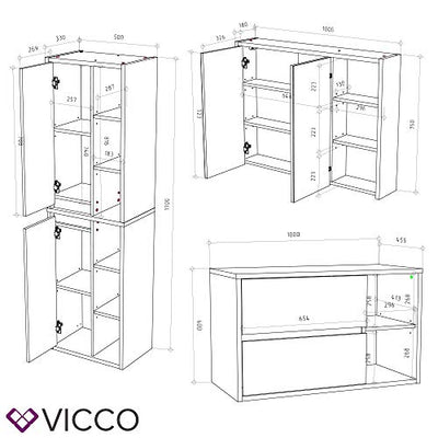 Vicco Badmöbel Set Viola Spiegelschrank Hochschrank Waschtischunterschrank (Anthrazit-Eiche)